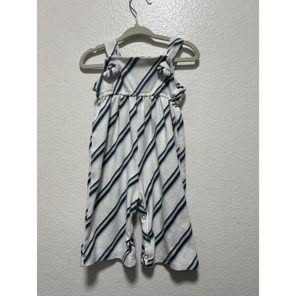 Kate Quinn Tie Strap Jumpsuit White and Blue Striped Snap Leg Size 6-12 Mos - Picture 3 of 4